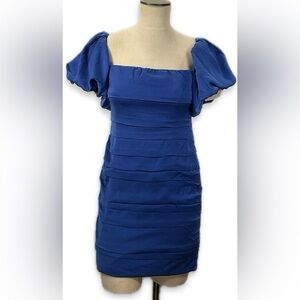Lena Elegant Blue Puff Sleeve Ruched Bodycon Minidress size Small GUC